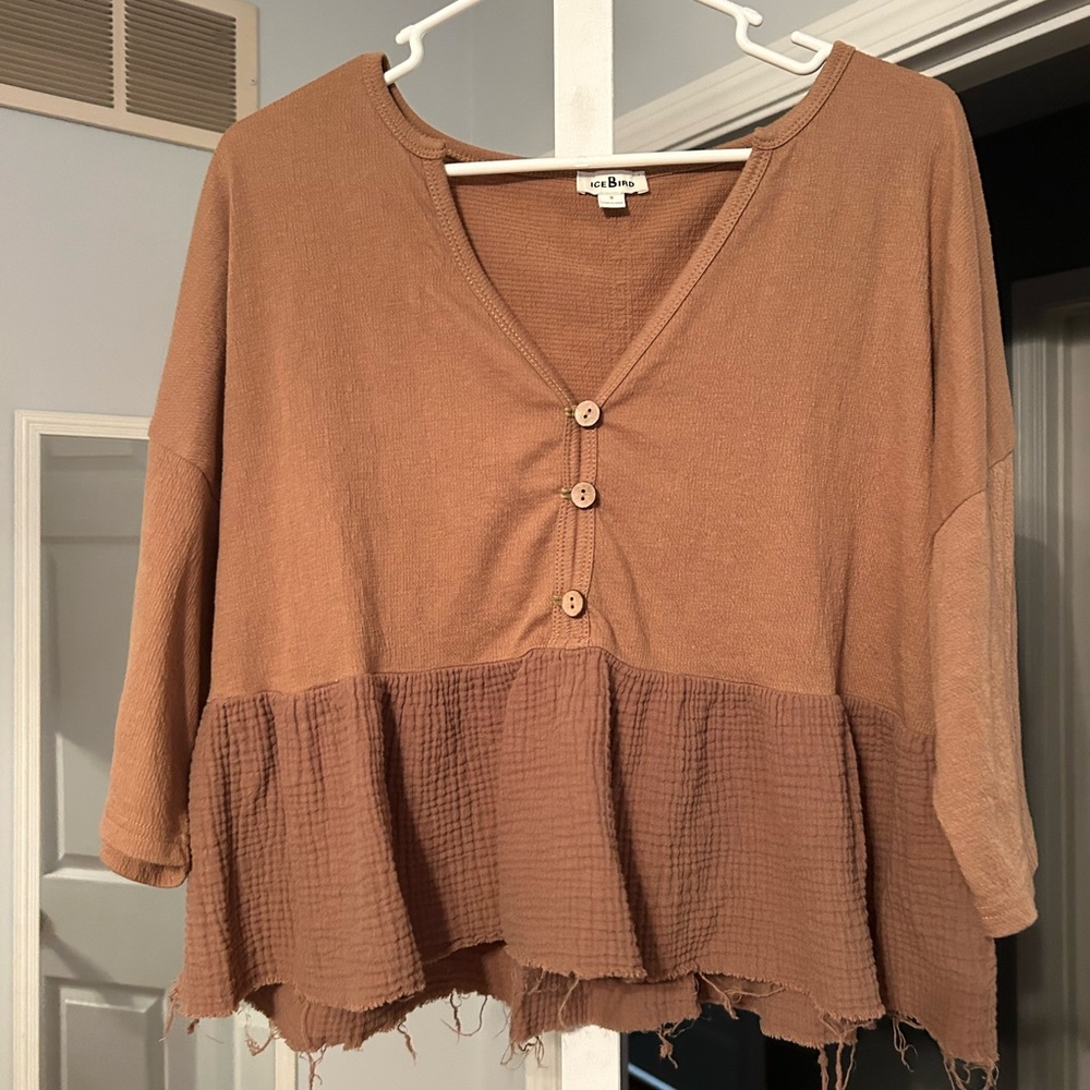 Brown baby doll button up blouse